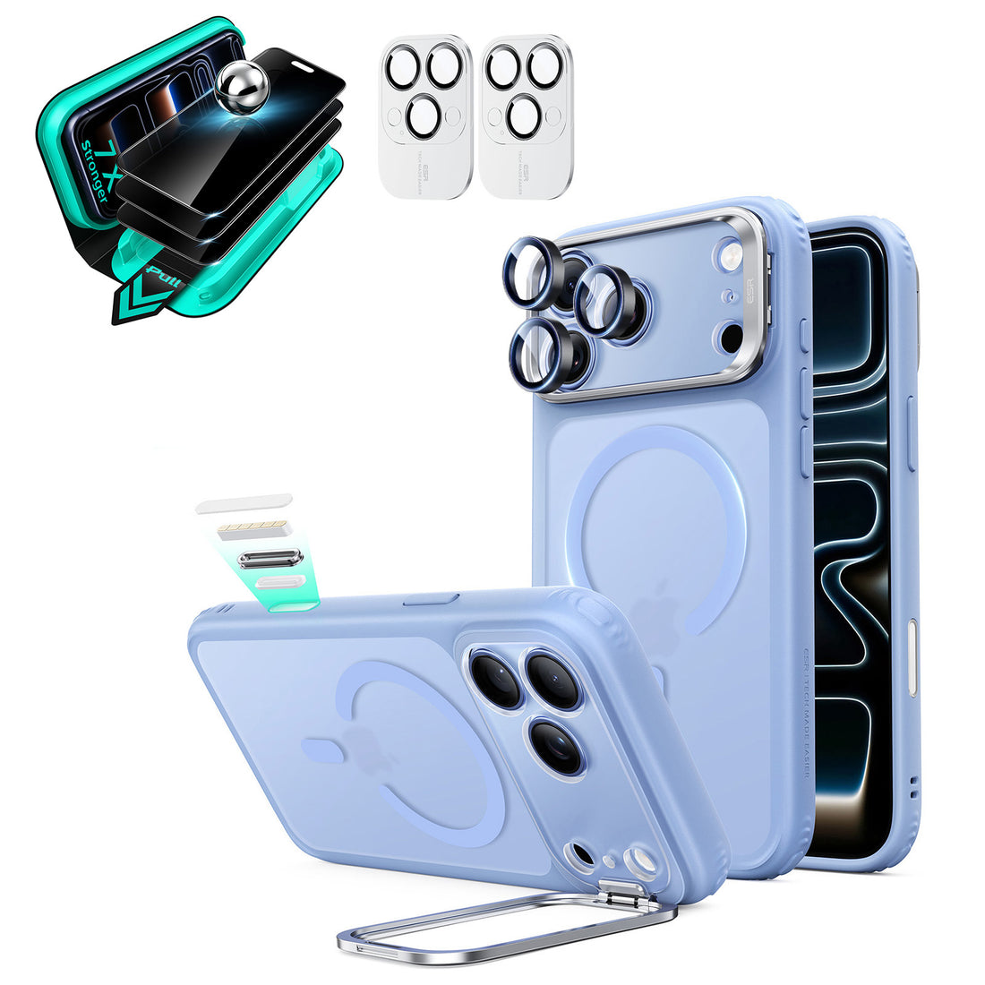 iPhone 18 Pro Max Bundle Classic Hybrid Magnetic Case with Camera Control and Flex Stand, Plus Armorite®️ Privacy Screen Protector - Frosted Misty Blue  Product type