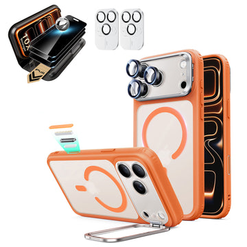 iPhone 18 Pro Max Bundle Classic Hybrid Magnetic Case with Camera Control and Flex Stand, Plus Armorite® Pro Privacy Screen Protector - Frosted Orange  Product type