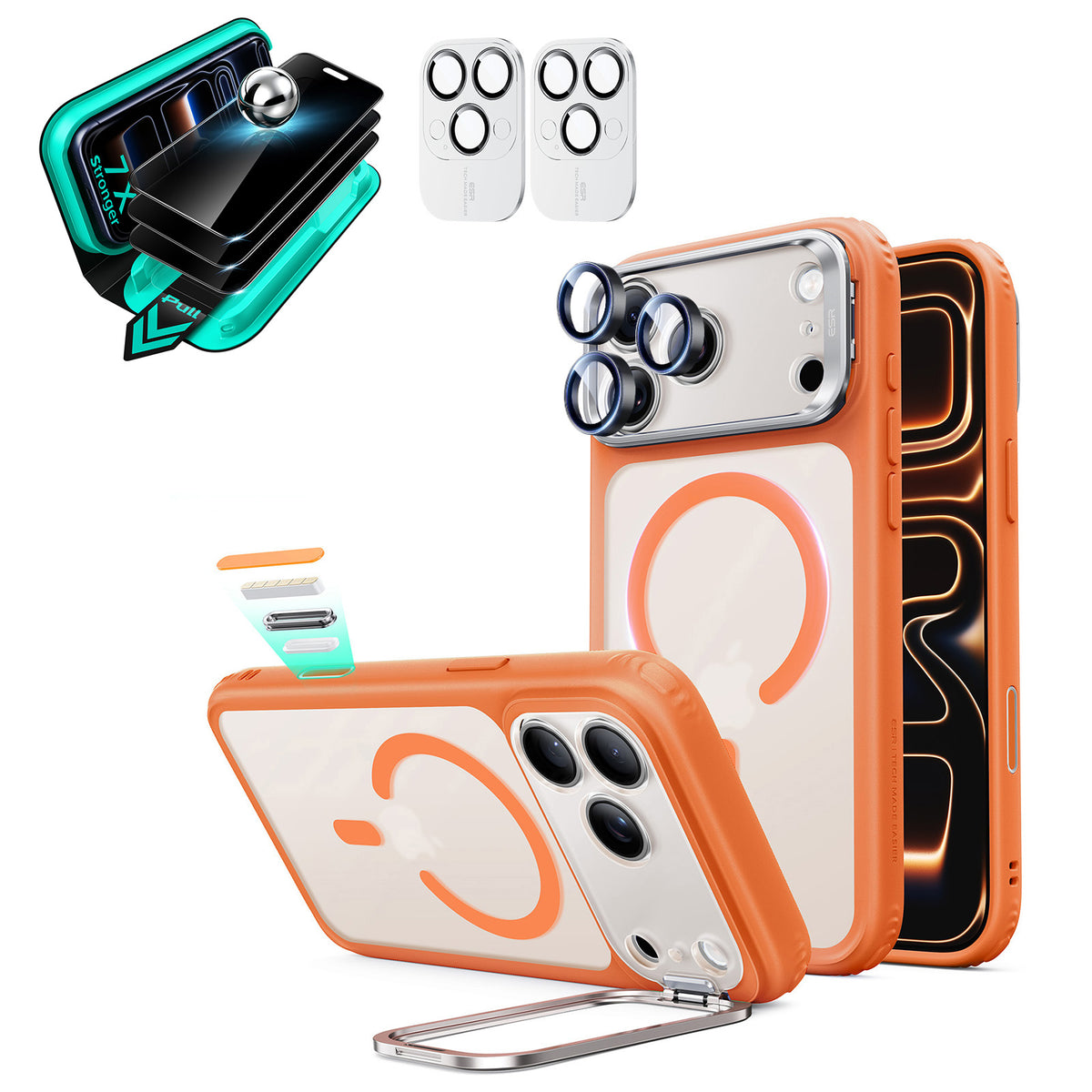 iPhone 18 Pro Max Bundle Classic Hybrid Magnetic Case with Camera Control and Flex Stand, Plus Armorite®️ Privacy Screen Protector - Frosted Orange  Product type