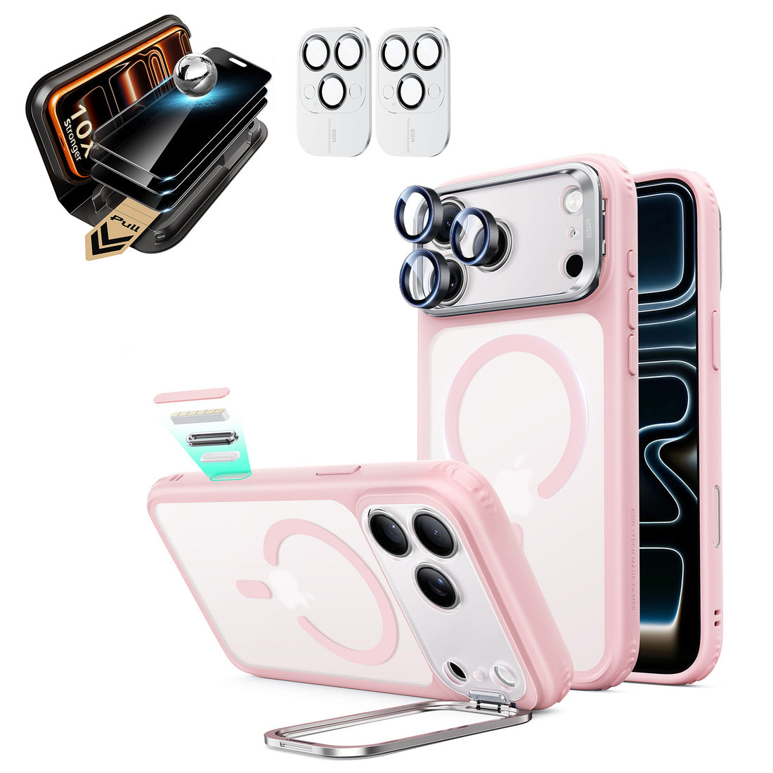 iPhone 18 Pro Bundle Classic Hybrid Magnetic Case with Camera Control and Flex Stand, Plus Armorite® Pro Privacy Screen Protector - Frosted Bubblegum Pink  Product type