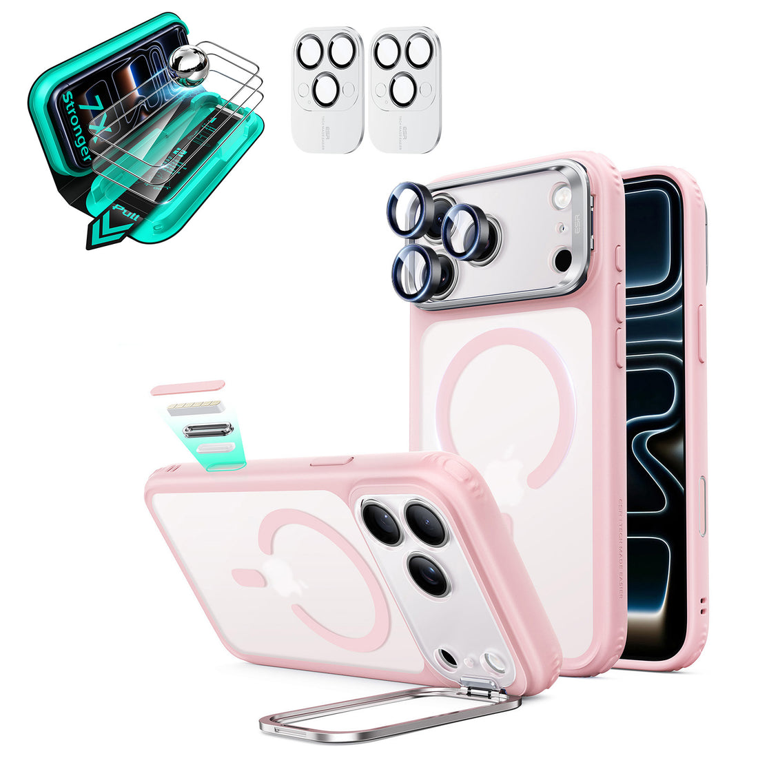 iPhone 18 Pro Bundle Classic Hybrid Magnetic Case with Camera Control and Flex Stand, Plus Armorite®️ Screen Protector - Frosted Bubblegum Pink  Product type