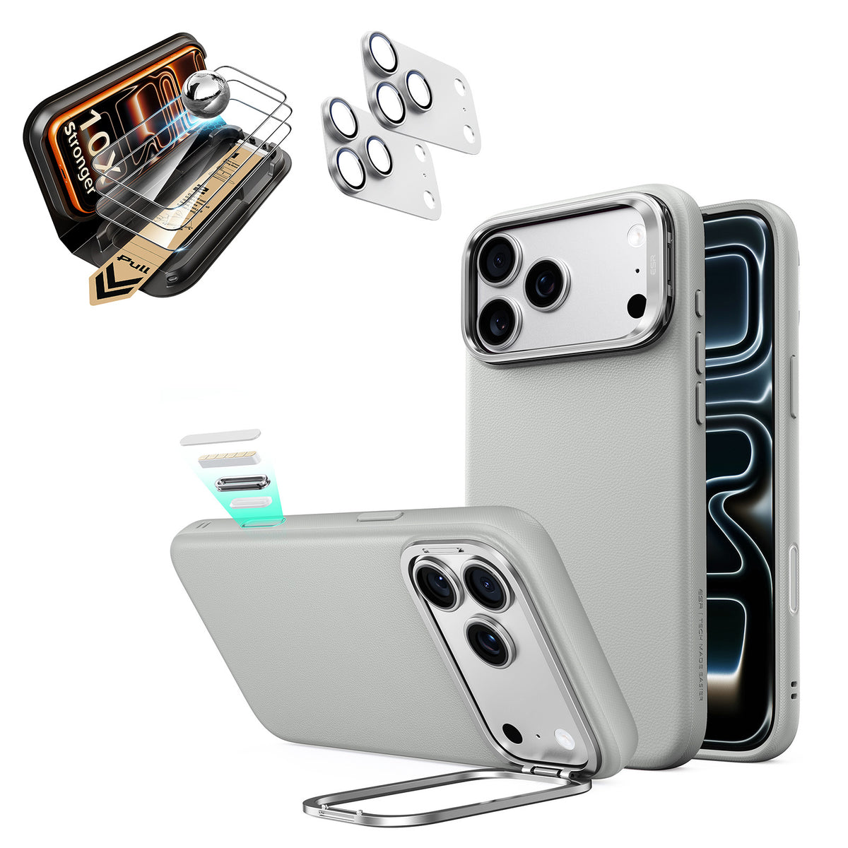 iPhone 18 Pro Bundle Atelier Vegan Leather Magnetic Case with Camera Control and Flex Stand, Plus Armorite®️ Pro Screen Protector - Light Gray  Product type