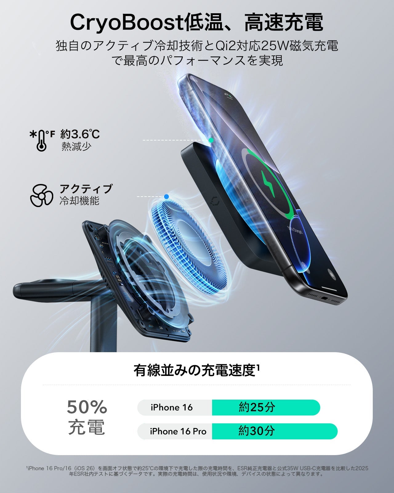 CryoBoost 3-in-1 Magnetic Charging Station (25W, Qi2.2)  - JP Plug–Black  Product type