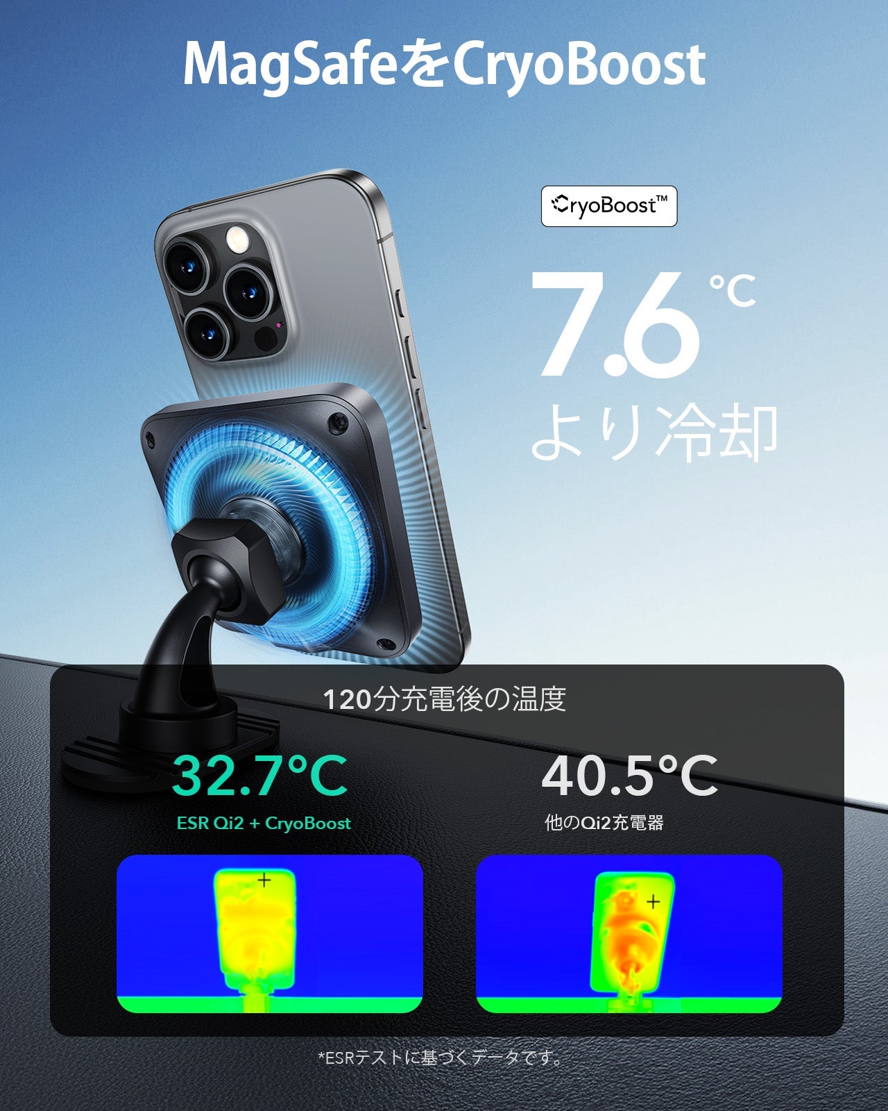 Qi2 ワイヤレス車載充電器（CryoBoost搭載・HaloLock対応）