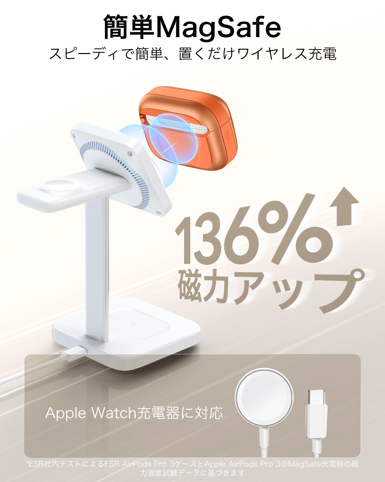 オレンジ AirPods Pro 3 MagSafe充電対応ケース、ストラップ付き｜ESR