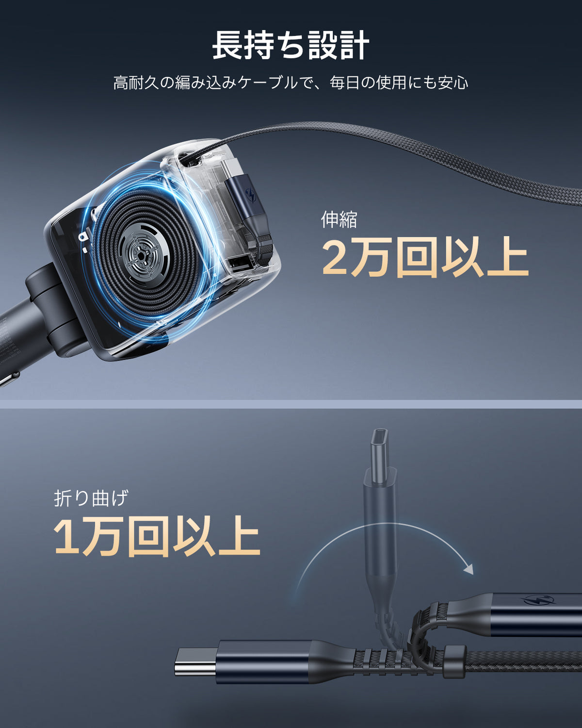 Xtend 100W 巻き取り式ケーブル車載充電器 ケーブル2本付き ブラック  Product type