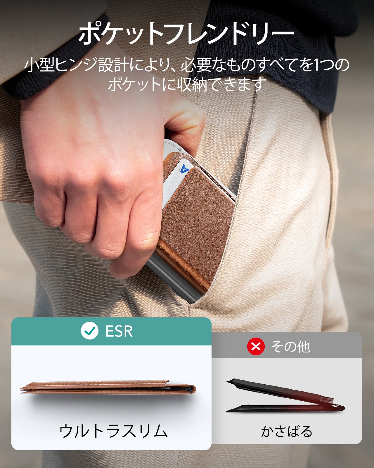カード5枚収納可能 Classicマグネットウォレットスタンド キャラメルブラウン  Product type