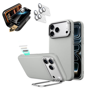 iPhone 18 Pro Max Bundle Atelier Vegan Leather Magnetic Case with Camera Control and Flex Stand, Plus Armorite®️ Pro Privacy Screen Protector - Light Gray  Product type
