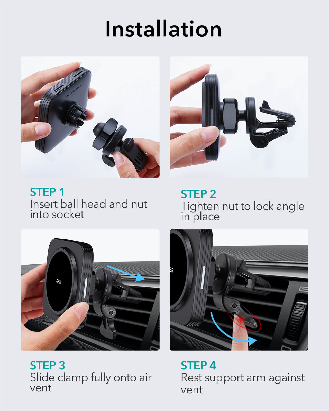 Magnetic Wireless Car Charger (HaloLock) - Black  Product type