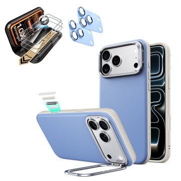 iPhone 18 Pro Max Bundle Atelier Vegan Leather Magnetic Case with Camera Control and Flex Stand, Plus Armorite®️ Pro Screen Protector - Misty Blue  Product type