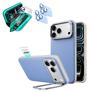 iPhone 18 Pro Max Bundle Atelier Vegan Leather Magnetic Case with Camera Control and Flex Stand, Plus Armorite®️ Screen Protector - Light Gray  Product type
