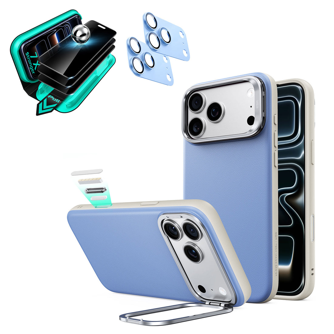 iPhone 18 Pro Bundle Atelier Vegan Leather Magnetic Case with Camera Control and Flex Stand, Plus Armorite®️ Privacy Screen Protector - Misty Blue  Product type