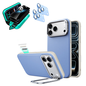 iPhone 18 Pro Max Bundle Atelier Vegan Leather Magnetic Case with Camera Control and Flex Stand, Plus Armorite®️ Privacy Screen Protector - Misty Blue  Product type