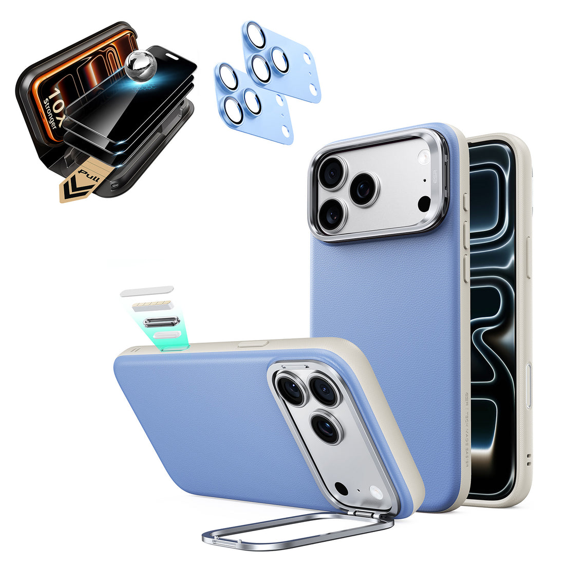 iPhone 18 Pro Bundle Atelier Vegan Leather Magnetic Case with Camera Control and Flex Stand, Plus Armorite®️ Pro Privacy Screen Protector - Misty Blue  Product type