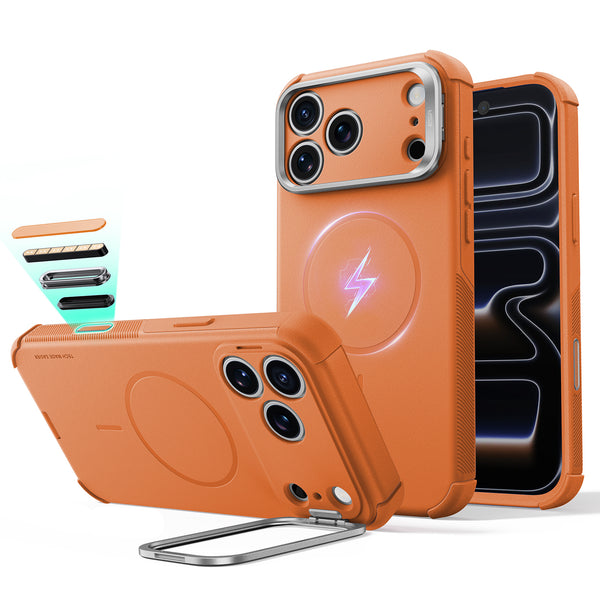 iPhone 18 Pro Max用 Cyber タフマグネットスタンドケース（オレンジ