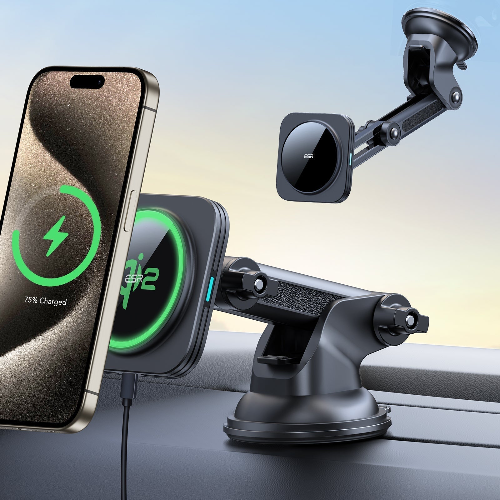 Qi2 Dashboard Wireless Car Charger (HaloLock) - Black  Product type