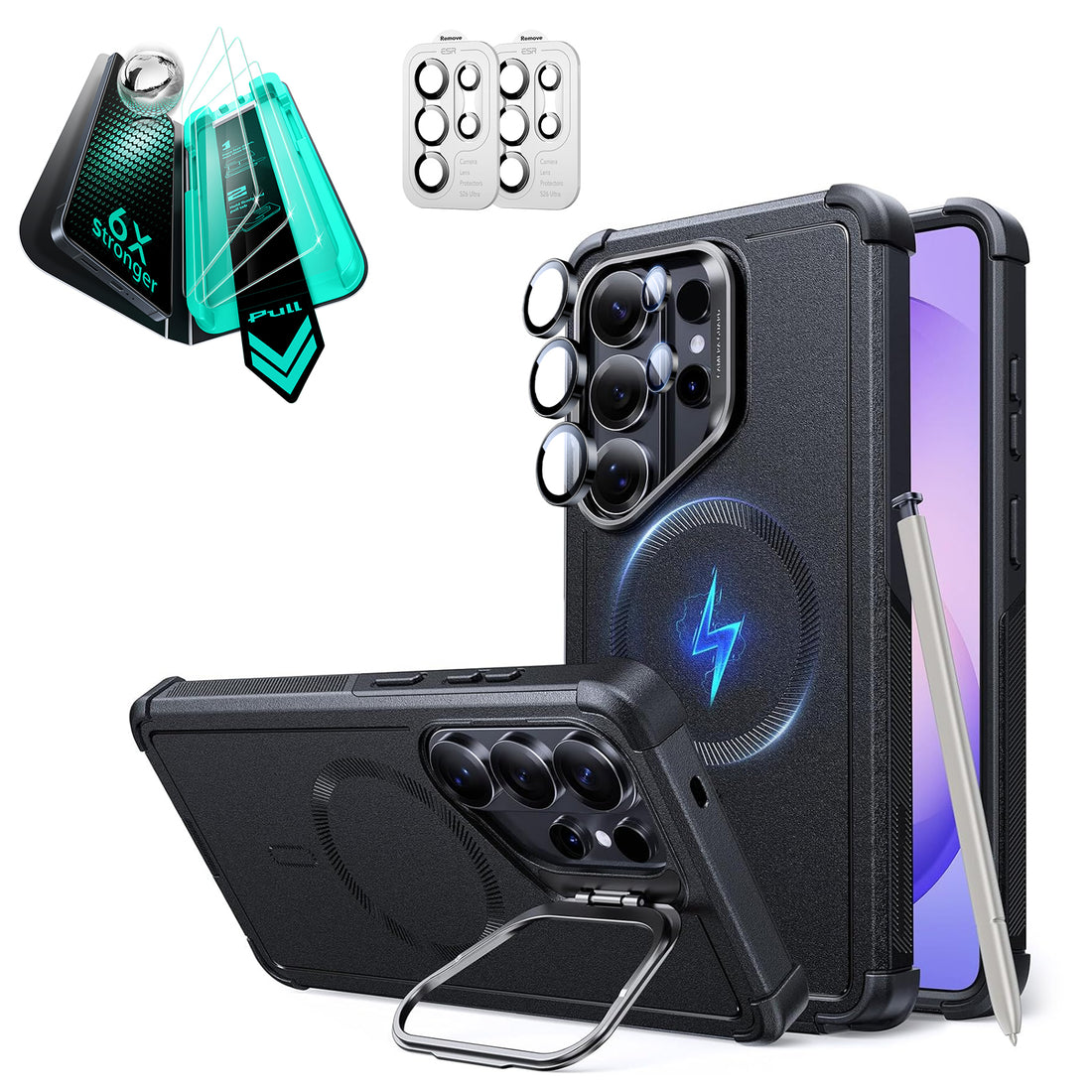 Galaxy S26 Ultra Bundle Cyber Tough Magnetic Case (Stash Stand) and Armorite® Screen Protector - Black  Product type