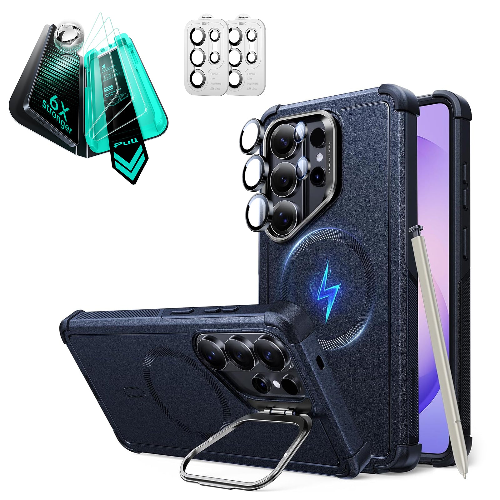 Galaxy S26 Ultra Bundle Cyber Tough Magnetic Case (Stash Stand) and Armorite® Screen Protector - Navy Blue  Product type