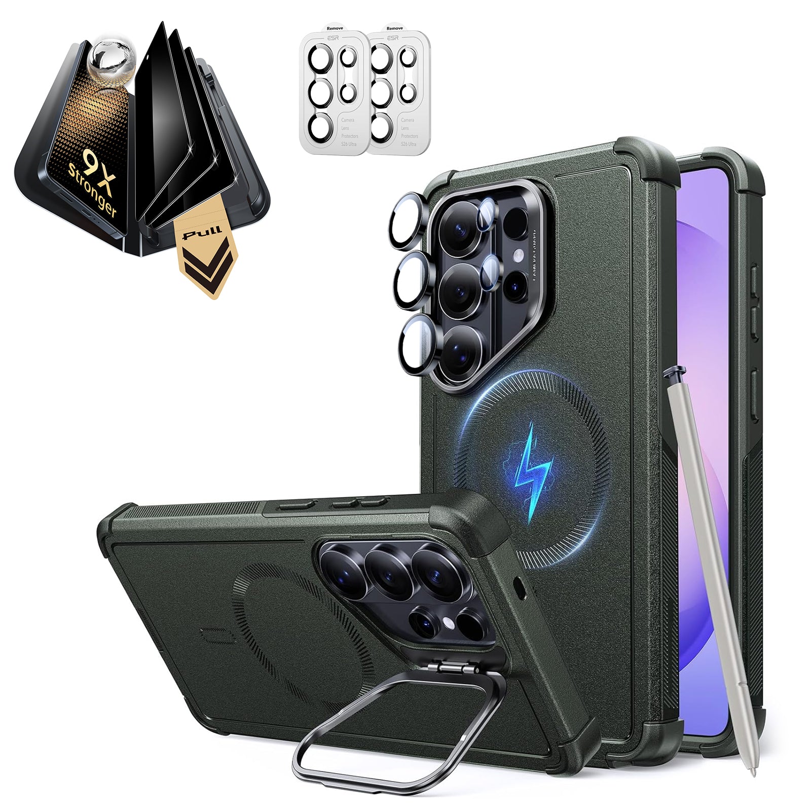 Galaxy S26 Ultra Bundle Cyber Tough Magnetic Case (Stash Stand) and Armorite® Pro Privacy Screen Protector - Olive Green  Product type