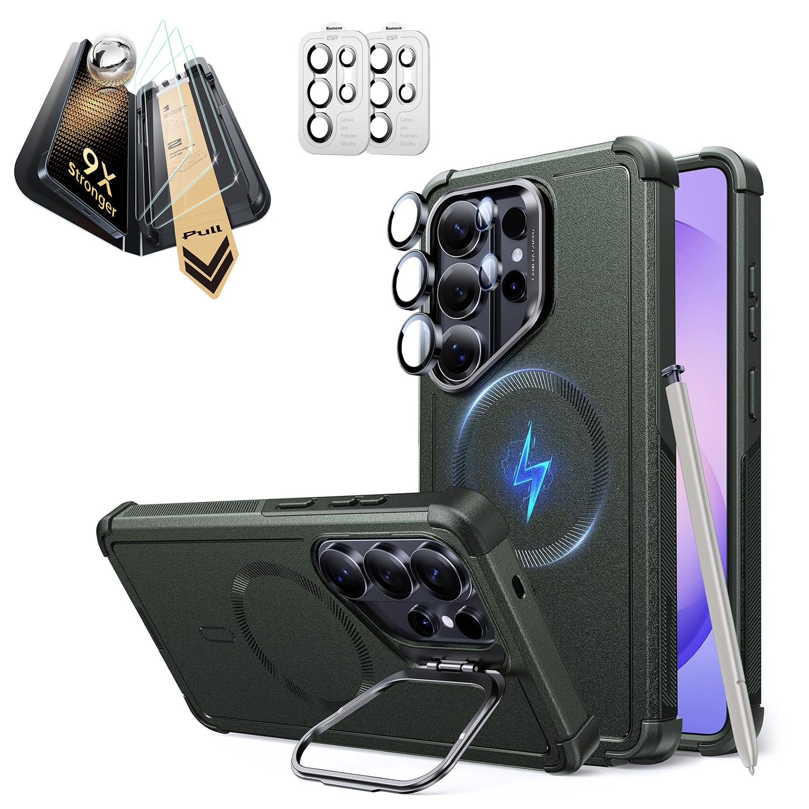Galaxy S26 Ultra Bundle Cyber Tough Magnetic Case (Stash Stand) and Armorite® Pro Screen Protector - Olive Green  Product type