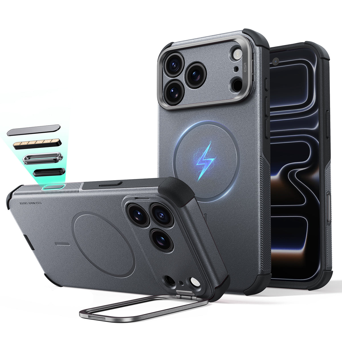 iPhone 18 Pro Max Cyber Tough Magnetic Case with Camera Control and Flex Stand - Space Gray  Product type