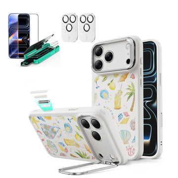 iPhone 17 Pro Max Bundle Classic Hybrid Magnetic Case (Camera Control, Stash Stand) and Armorite Screen Protector - Coastal Summer  Product type