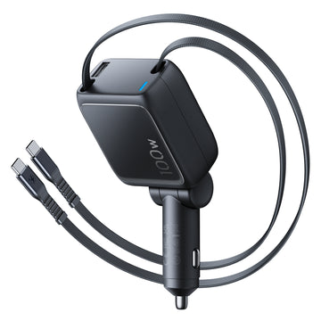 Xtend 100W 巻き取り式ケーブル車載充電器 ケーブル2本付き ブラック