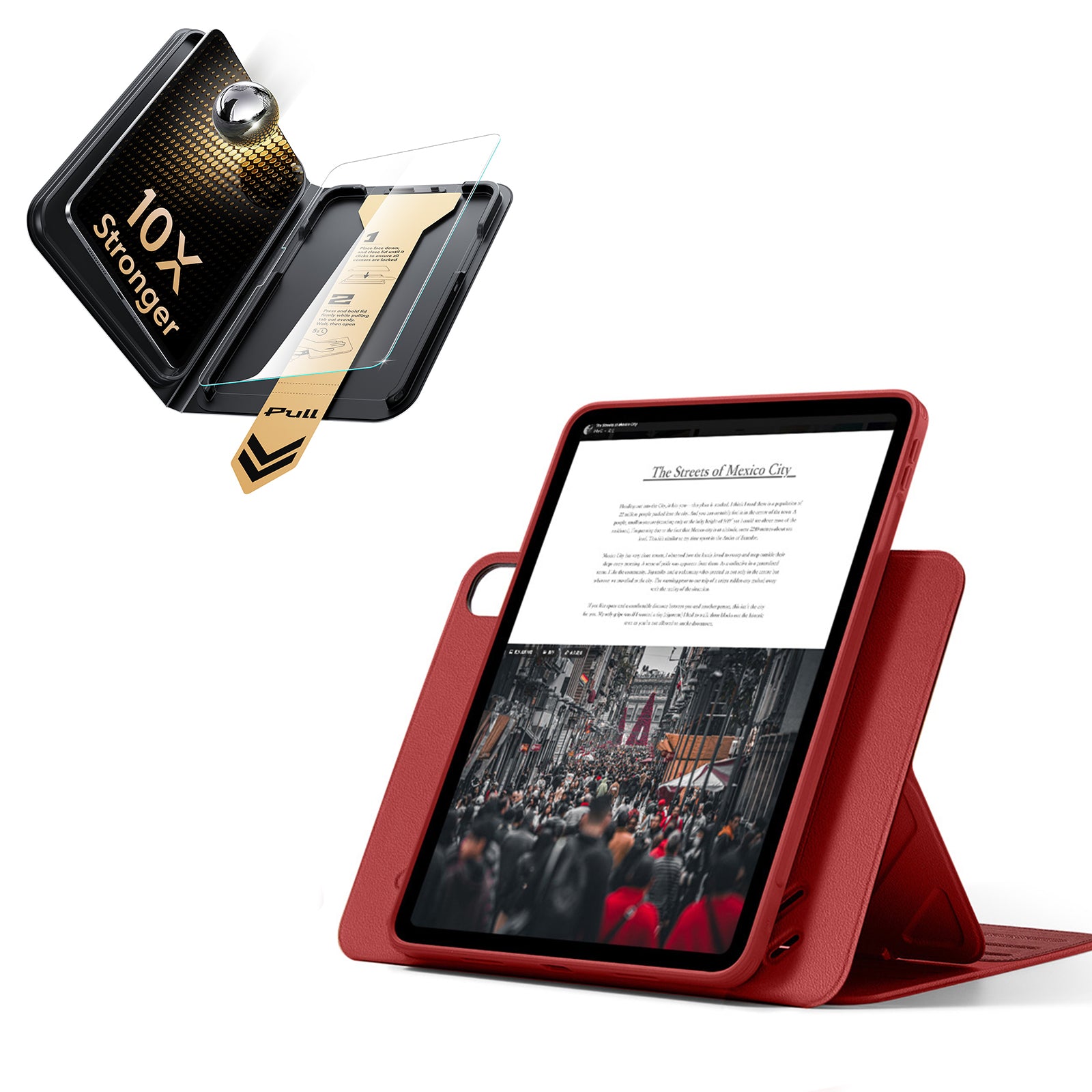 iPad Air 13インチ(M4) 2026用 Shiftマグネットケース＆Armorite® Proガラス保護フィルム（UltraFitトレイ付き）セット - レッド  Product type