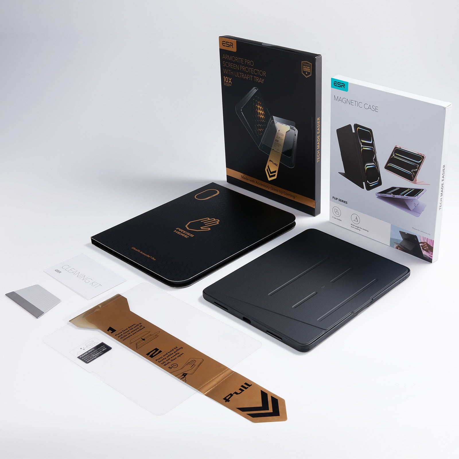 iPad Air 13インチ(M4) 2026用 Flipマグネットケース（ペンホルダー付き）＆Armorite® Proガラス保護フィルム（UltraFitトレー付き）セット