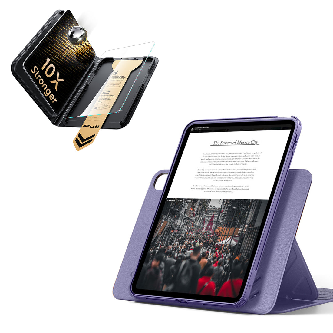 iPad 11インチ(A16) 2025用 Shiftマグネットケース＆Armorite® Proガラス保護フィルム（UltraFitトレイ付き）セット - パープル  Product type