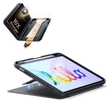 iPad 11インチ(A16) 2025用 Flipマグネットケース（ペンホルダー付き）＆Armorite® Proガラス保護フィルム（UltraFitトレー付き）セット - ブラック