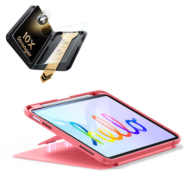 iPad 11インチ(A16) 2025用 Flipマグネットケース（ペンホルダー付き）＆Armorite® Proガラス保護フィルム（UltraFitトレー付き）セット - レッド