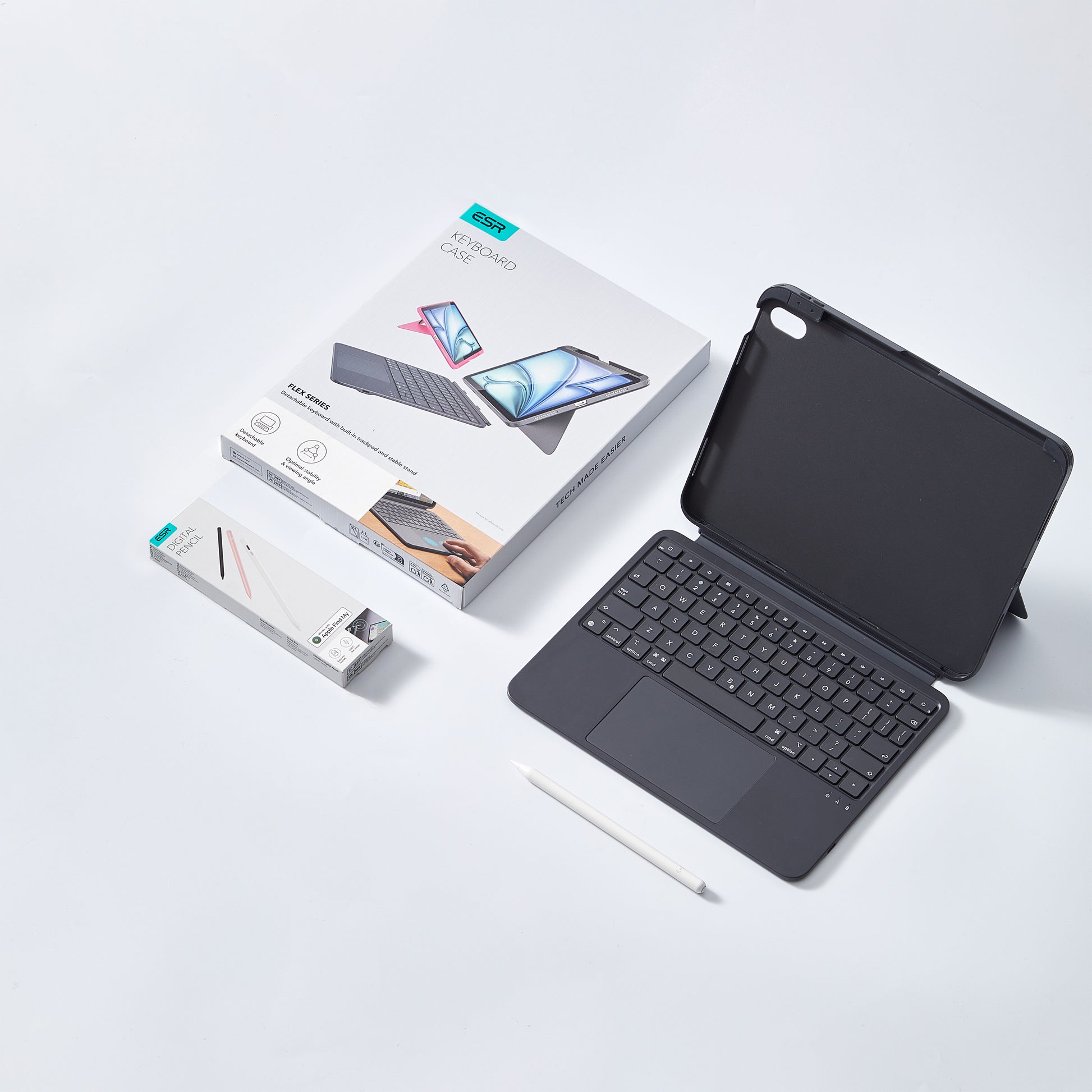 iPad Air 11インチ (M4) 2026 Flex キーボードケース (脱着式) ＆Geo デジタルペンシル セット  - ダークグレー  Product type