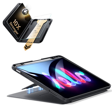 iPad Air 13インチ(M4) 2026用 Flipマグネットケース（ペンホルダー付き）＆Armorite® Proガラス保護フィルム（UltraFitトレー付き）セット - ブラック