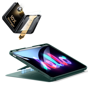 iPad Air 13インチ(M4) 2026用 Flipマグネットケース（ペンホルダー付き）＆Armorite® Proガラス保護フィルム（UltraFitトレー付き）セット - グリーン
