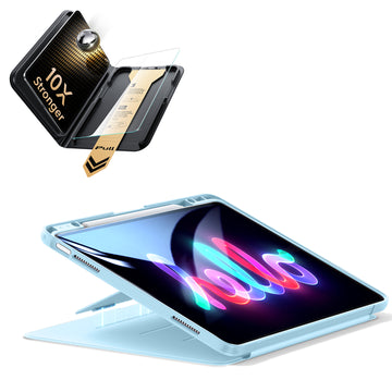 iPad Air 13インチ(M4) 2026用 Flipマグネットケース（ペンホルダー付き）＆Armorite® Proガラス保護フィルム（UltraFitトレー付き）セット - スカイブルー