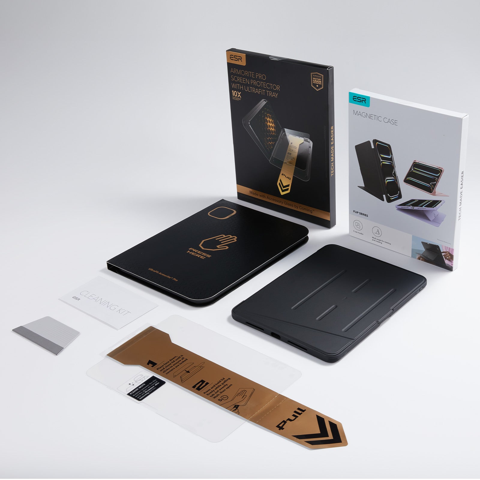iPad Pro 11インチ(M5) 2025用 Flipマグネットケース（ペンホルダー付き）＆Armorite® Proガラス保護フィルム（UltraFitトレー付き）セット - ブラウン  Product type