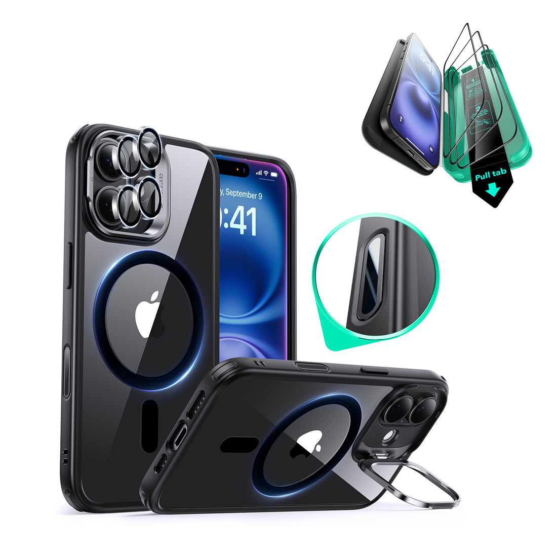 iPhone 16 Classic Hybrid Magnetic Case Protection Bundle (Camera Control, Stash Stand) - Clear Black  Product type