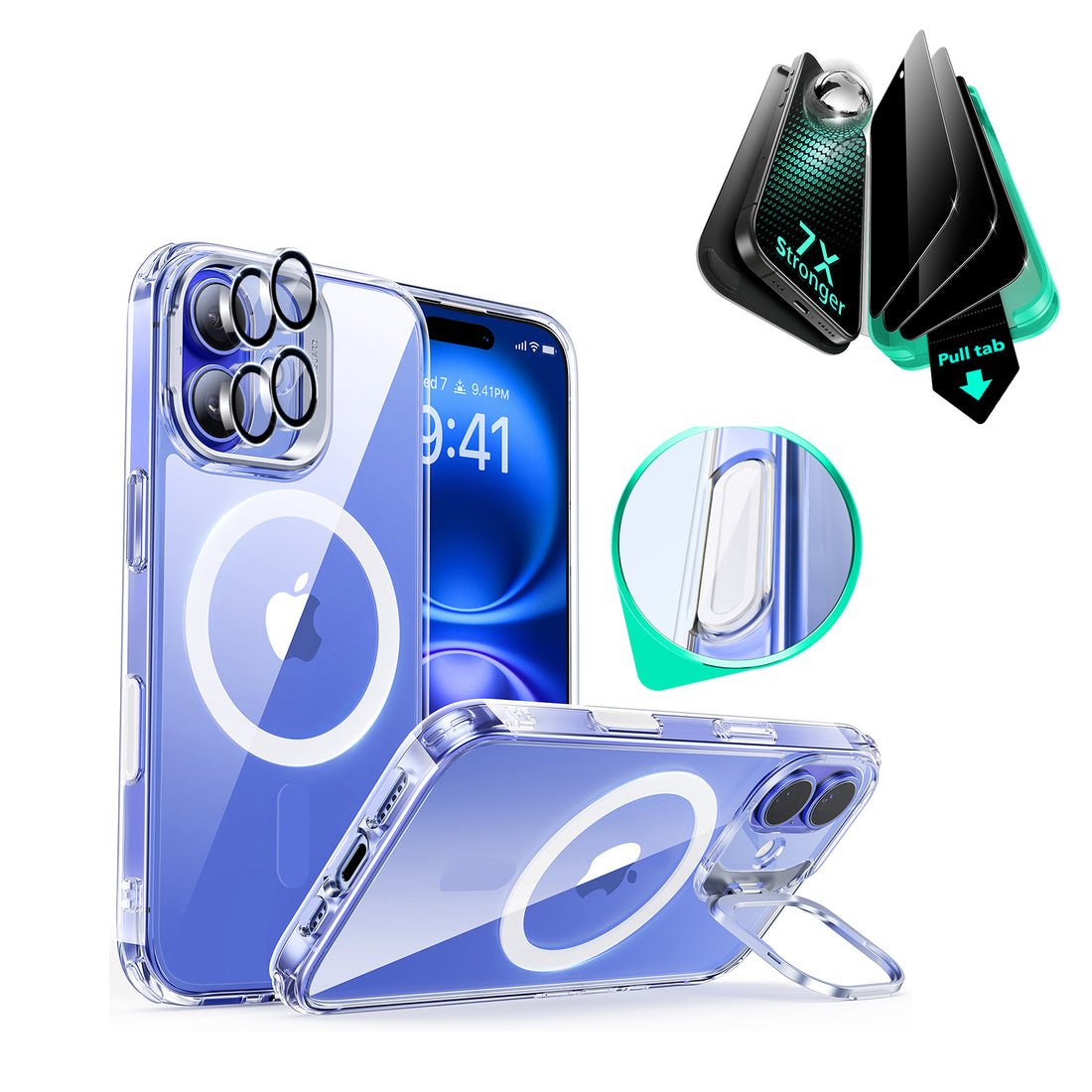 iPhone 16 Classic Hybrid Magnetic Case (Camera Control, Stash Stand) & Privacy Screen Protector Bundle - Clear  Product type