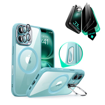 iPhone 16 Classic Hybrid Magnetic Case (Camera Control, Stash Stand) & Privacy Screen Protector Bundle - Clear Green  Product type