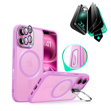 iPhone 16 Classic Hybrid Magnetic Case (Camera Control, Stash Stand) & Privacy Screen Protector Bundle - Frosted Pink  Product type