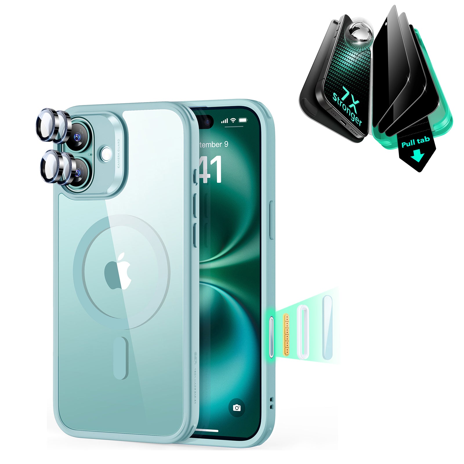 iPhone 16 Classic Hybrid Magnetic Case (Camera Control) & Privacy Screen Protector Bundle - Clear Green  Product type