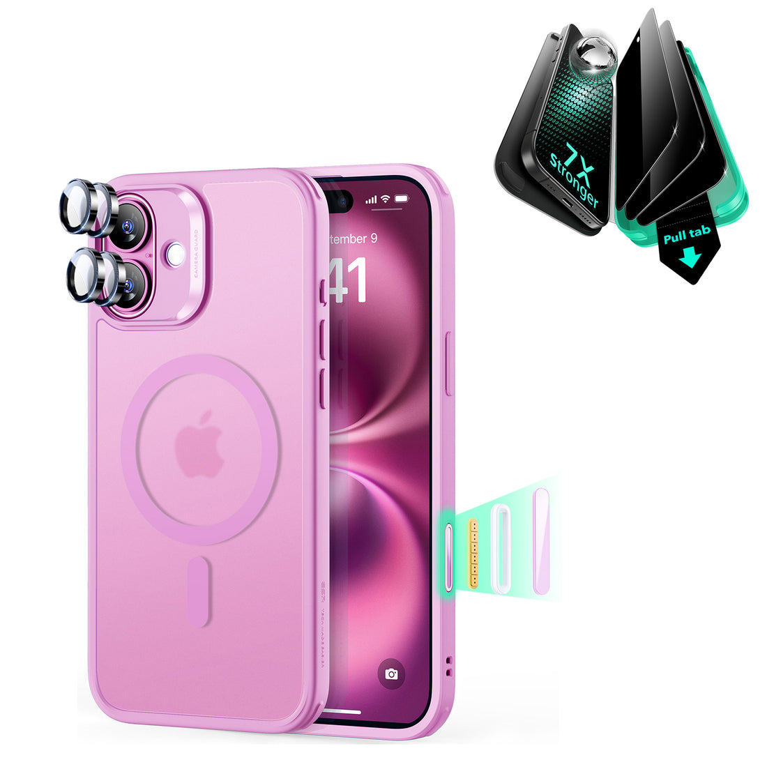 iPhone 16 Classic Hybrid Magnetic Case (Camera Control) & Privacy Screen Protector Bundle - Frosted Pink  Product type