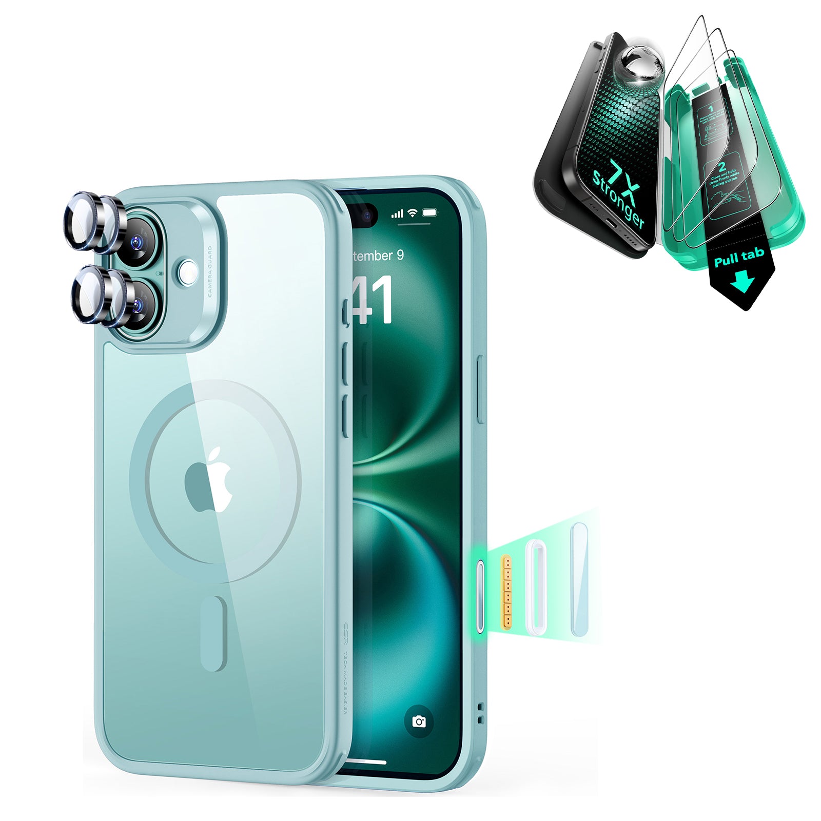iPhone 16 Classic Hybrid Magnetic Case (Camera Control) & Screen Protection Bundle - Clear Green  Product type