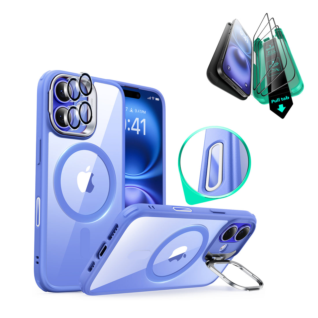 iPhone 16 Plus Classic Hybrid Magnetic Case Protection Bundle (Camera Control, Stash Stand) - Clear Blue  Product type