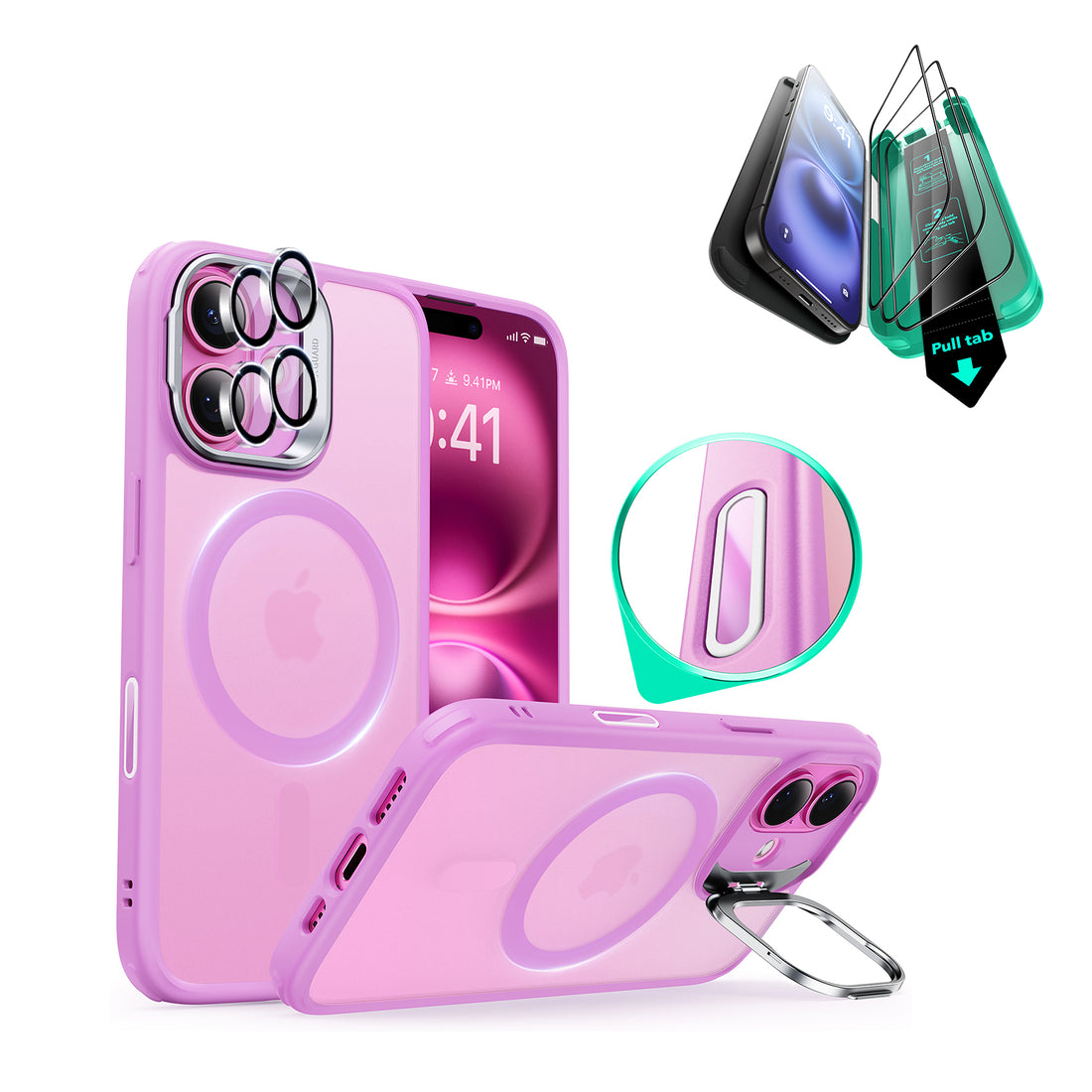 iPhone 16 Plus Classic Hybrid Magnetic Case Protection Bundle (Camera Control, Stash Stand) - Frosted Pink  Product type