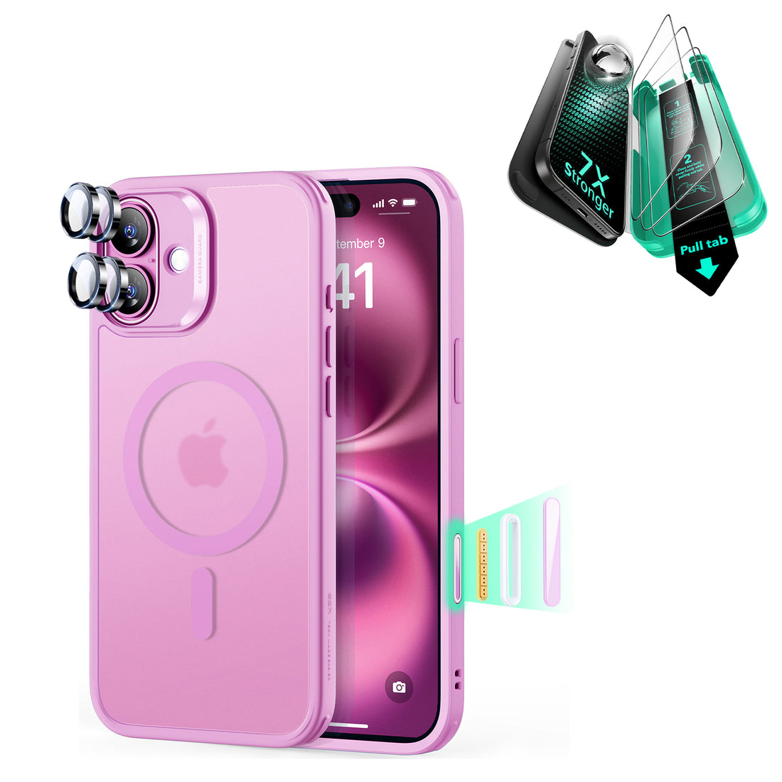 iPhone 16 Plus Classic Hybrid Magnetic Case (Camera Control) & Screen Protection Bundle - Frosted Pink  Product type