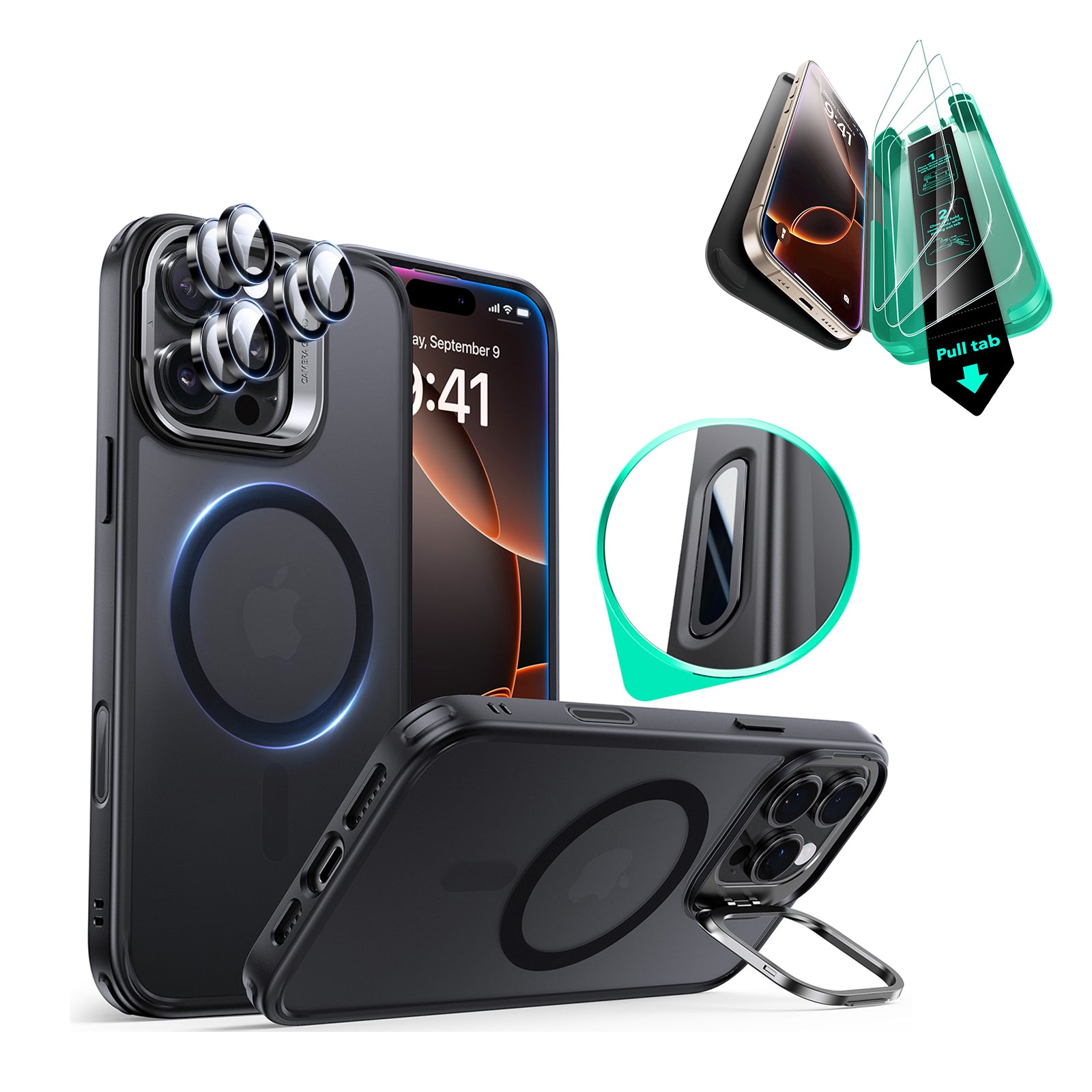 iPhone 16 Pro Classic Hybrid Magnetic Case Protection Bundle (Camera Control, Stash Stand) - Frosted Black  Product type