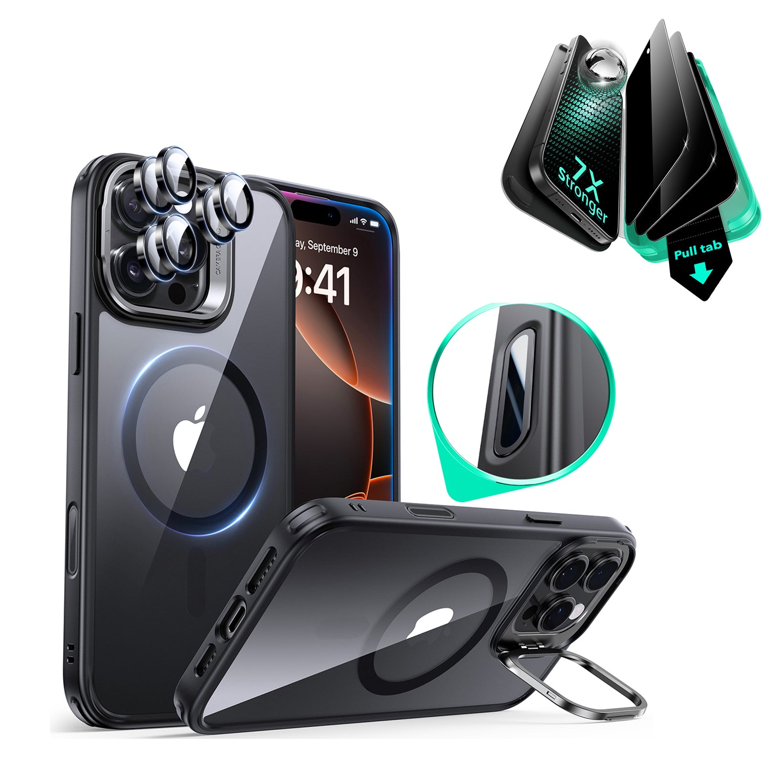 iPhone 16 Pro Max Classic Hybrid Magnetic Case (Camera Control, Stash Stand) & Privacy Screen Protector Bundle - Clear Black  Product type