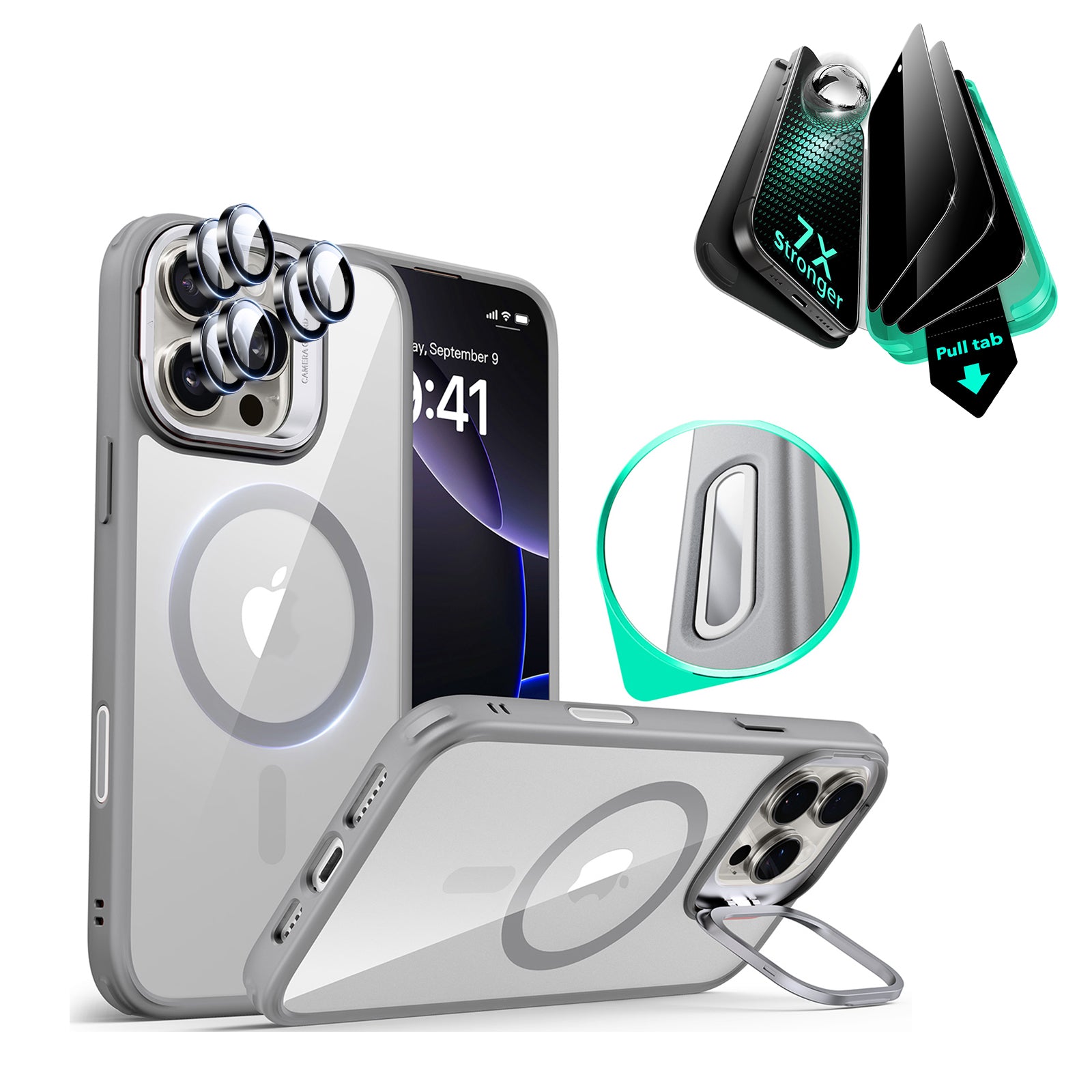 iPhone 16 Pro Max Classic Hybrid Magnetic Case (Camera Control, Stash Stand) & Privacy Screen Protector Bundle - Clear Grey  Product type